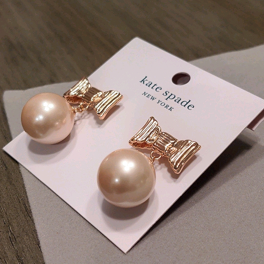 NEW Kate Spade Pearl Drop Earrings in Rose Gold - Picture 8 of 9